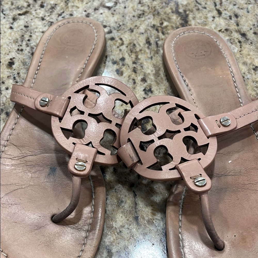 Tory Burch Tan Strappy Sandals with Decorative Cutouts